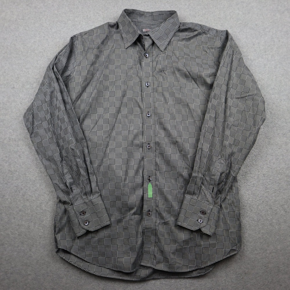 Touch by Ballin Shirt Mens Large L Geometric Basketweave Gray Button Long Sleeve